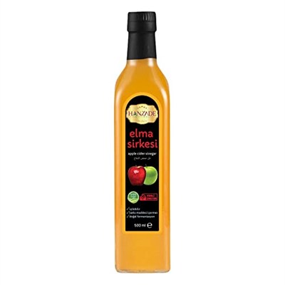 Hanzade Bitkisel Elma Sirkesi 500 ML Doğal Fermantasyon İçilebilir Katkısız Cam Şişe