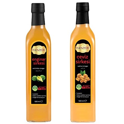 Hanzade Bitkisel Enginar + Ceviz Sirkesi 500 ML 2li Set Doğal Fermantasyon İçilebilir Katkısız Cam Şişe