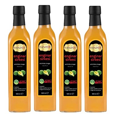 Hanzade Bitkisel Enginar Sirkesi 500 ML x 4 Adet Doğal Fermantasyon İçilebilir Katkısız Cam Şişe