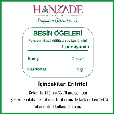 Hanzade Bitkisel Eritritol Doğal Toz Tatlandırıcı 1 Kg Sıfır Kalori Keto Diyet Erythritol