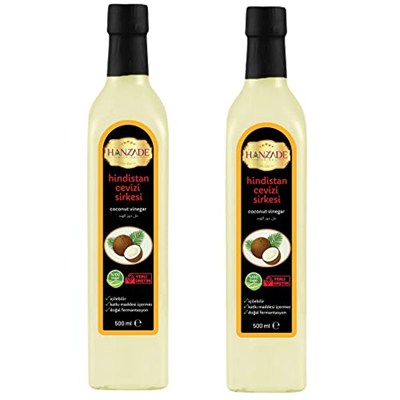 Hanzade Bitkisel Hindistan Cevizi Sirkesi 500 ML x 2 Adet Doğal Fermantasyon İçilebilir Katkısız Cam Şişe