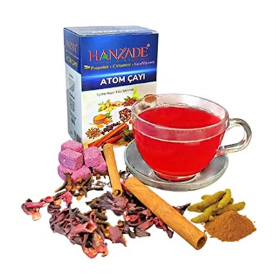 Hanzade Bitkisel Kış Çayı 200 Gr + Atom Çayı 150 Gr Kış Seti Propolisli - C Vitaminli - Kara Mürverli Zengin İçerikli