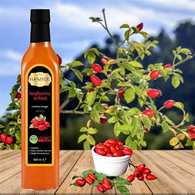 Hanzade Bitkisel Kuşburnu Sirkesi 500 ML Doğal Fermantasyon İçilebilir Katkısız Cam Şişe