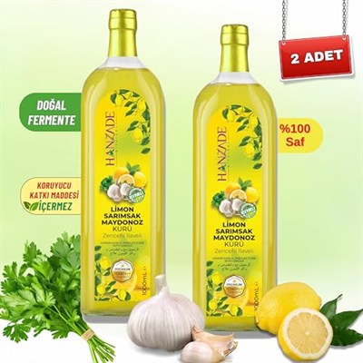 Hanzade Bitkisel Limon Sarımsak Maydanoz Kürü 1 Litre x 2 Adet Cam Şişe