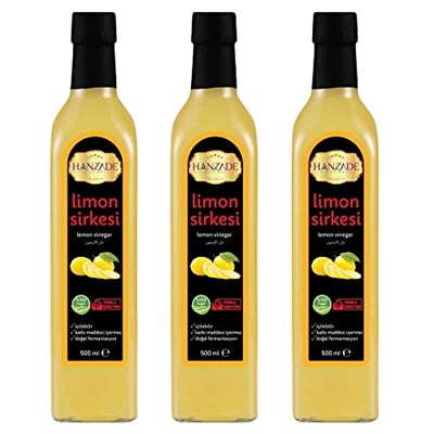 Hanzade Bitkisel Limon Sirkesi 500 ML x 3 Adet Doğal Fermantasyon İçilebilir Katkısız Cam Şişe