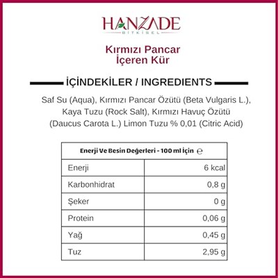 Hanzade Bitkisel Pancar Kvass Fermente Kırmızı Pancar İçeren Kür 1 Litre x 3 Adet Cam Şişe