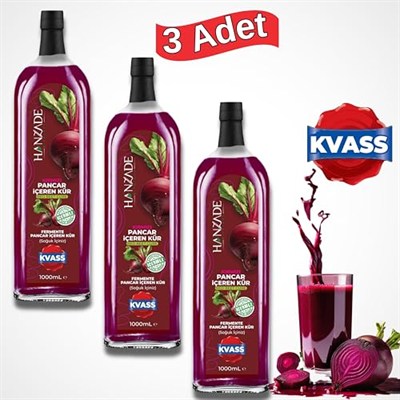 Hanzade Bitkisel Pancar Kvass Fermente Kırmızı Pancar İçeren Kür 1 Litre x 3 Adet Cam Şişe