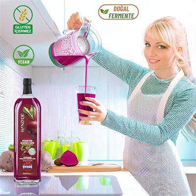 Hanzade Bitkisel Pancar Kvass Fermente Kırmızı Pancar İçeren Kür 1 Litre x 3 Adet Cam Şişe