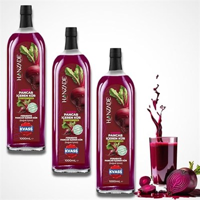 Hanzade Bitkisel Pancar Kvass Fermente Kırmızı Pancar İçeren Kür 1 Litre x 3 Adet Cam Şişe