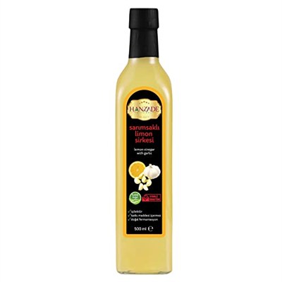 Hanzade Bitkisel Sarımsaklı Limon Sirkesi 500 ML Doğal Fermantasyon İçilebilir Katkısız Cam Şişe