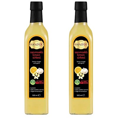 Hanzade Bitkisel Sarımsaklı Limon Sirkesi 500 ML x 2 Adet Doğal Fermantasyon İçilebilir Katkısız Cam Şişe
