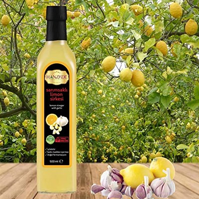Hanzade Bitkisel Sarımsaklı Limon Sirkesi 500 ML Doğal Fermantasyon İçilebilir Katkısız Cam Şişe