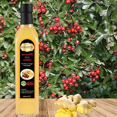 Hanzade Bitkisel Zencefilli Alıç Sirkesi 500 ML x 2 Adet Doğal Fermantasyon İçilebilir Katkısız Cam Şişe
