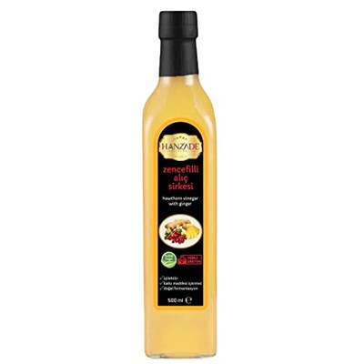 Hanzade Bitkisel Zencefilli Alıç Sirkesi 500 ML Doğal Fermantasyon İçilebilir Katkısız Cam Şişe