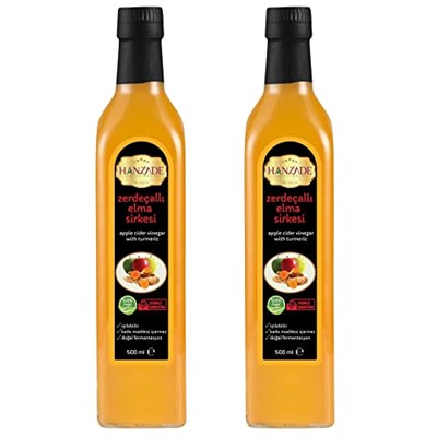 Hanzade Bitkisel Zerdeçallı Elma Sirkesi 500 ML x 2 Adet Doğal Fermantasyon İçilebilir Katkısız Cam Şişe