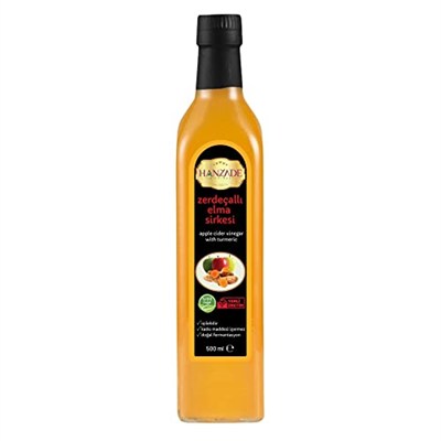 Hanzade Bitkisel Zerdeçallı Elma Sirkesi 500 ML Doğal Fermantasyon İçilebilir Katkısız Cam Şişe