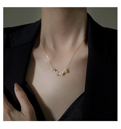 Happy Trend Dört Yapraklı Katlanabilir Çelik Zirkon Taşlı Yonca Kolye, Açılınca 4 lü Kalp olan 2si 1 Arada Gold