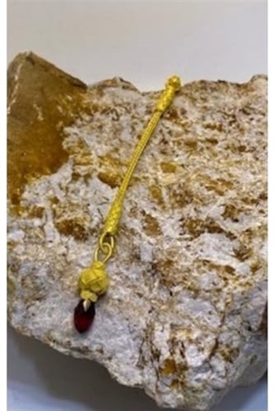 Hardal Zirkon Taşlı Altın Rengi Kısa Püskül-1