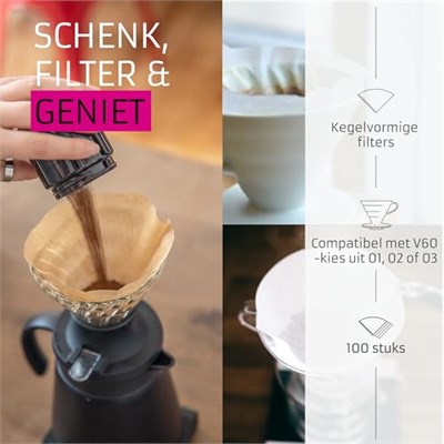 Hario V60 02 Dripper Filtresi Kutulu (100 adet) - Seçenekler: 100 karat, ambalajlı, Kutuda 100 adet...