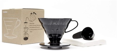 Hario V60 02 Plastik Dripper ve 40’lı Filtre Kağıdı Seti, Siyah Şeffaf
