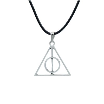 Harry Potter Ölüm Yadigarları Üçgen Deri ip Kolye - Gümüş Kaplama - Kadın Erkek Kolye - No:896
