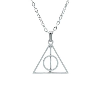 Harry Potter Ölüm Yadigarları Üçgen Erkek Kadın Kolye Antik Gümüş Kaplama - 60 cm Düz Zincir