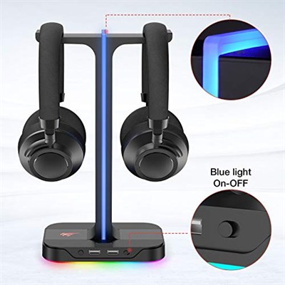 havit çift kulaklık askısı, 2 USB bağlantı noktası, RGB kulaklık tutucu, oyuncular için, PC için, siyah (TH650)