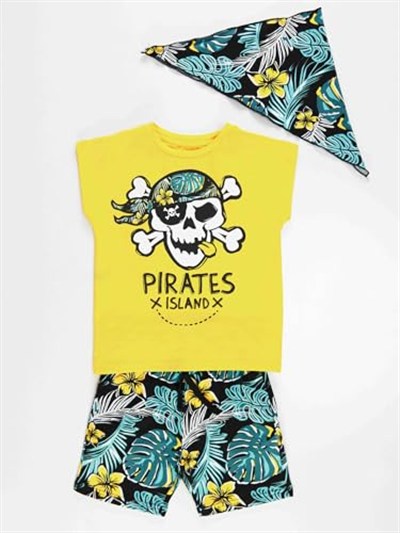 Hawaii Erkek Çocuk T-shirt Şort Bandana Takım