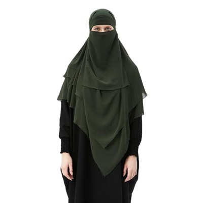 Hazır Pratik Şifon Üç Katlı Peçeli Üçgen Hac Umre Şalı Sufle Hijab Nikap