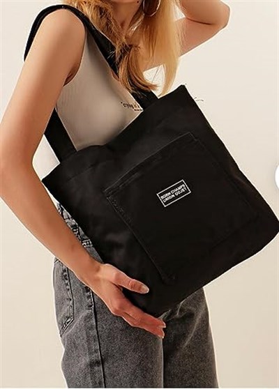 HBS Dry&More Siyah Kol Omuz Çantası, Kanvas Bez Çanta, Tote Bag, Doğa Dostu, Basıc Kadın/Kız siyah L