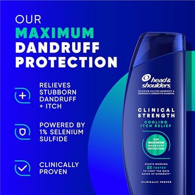Head & Shoulders Klinik Mukavemet Kepek Şampuanı, Selenyum Sülfür Kepek Savunması, Yoğun Kaşıntı Giderici, Soğutma Mentolü, 13.5 Fl Oz Her Biri, 2li Paket