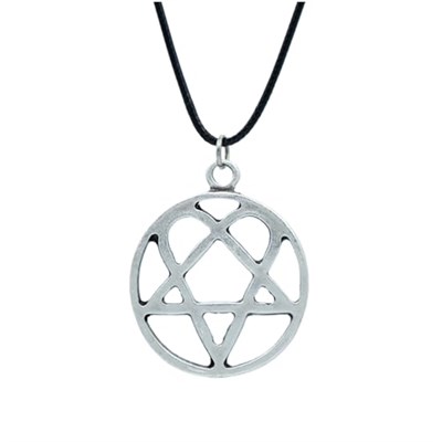 Heartagram Deri ip Kolye - Gümüş Kaplama - Kadın Erkek Kolye - No:838