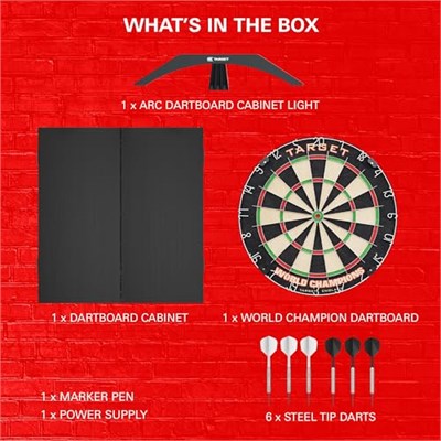 Hedef Dart Arc Dartboard Aydınlatma Sistemi Ev Dolabı Seti Dünya Şampiyonu Dartboard ve 2 Dart Seti içerir, Siyah, Standart Boyut