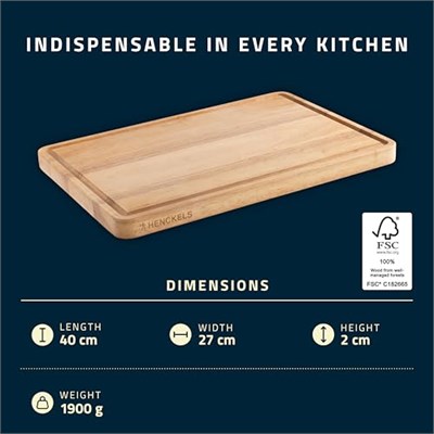 HENCKELS by ZWILLING Kesme tahtası ahşap kesme tahtası, 40 x 27,5 x 2,5 cm, meyve suyu oluğu, çift taraflı kullanılabilir