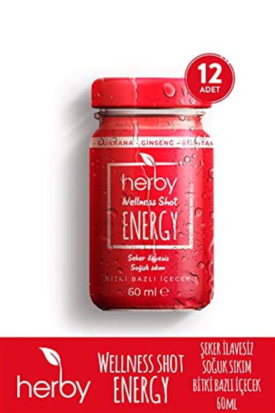 Herby Energy Shot 12li Paket Enerji Desteği Bitki Bazlı İçecek (12 x 60ml)