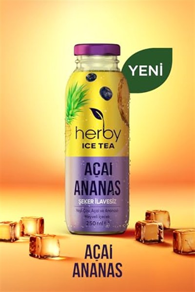 Herby Ice Tea Açai Ananas Soğuk Çay Şeker İlavesiz 250 ml X 12 Adet