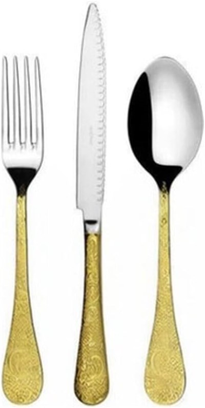 HERDMAR Betty Yarı Gold 87 Parça Çatal Kaşık Bıçak Takımı, 12 Kişilik, Çelik