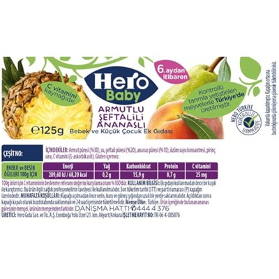 Hero Baby Armutlu Şeftalili Ananaslı Kavanoz Mama