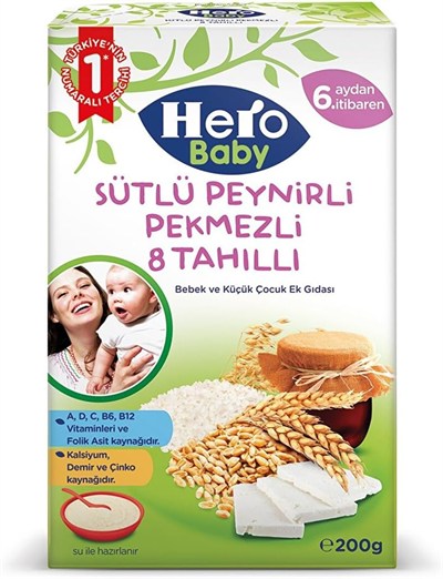 Hero Baby Sütlü 8 Tahıllı Peynirli Pekmezli Kaşık Mama 200 Gr