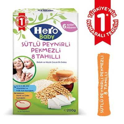 Hero Baby Sütlü 8 Tahıllı Peynirli Pekmezli Kaşık Mama 200 Gr