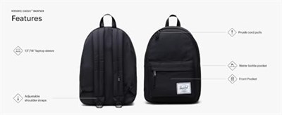Herschel Classic Su İtici Kumaş Sırt Çantası, 14