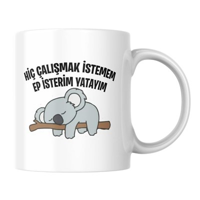 Hiç Çalışmak İstemem Ep İsterim Yatayım Komik Yazılı Kupa Bardak Hediyelik Çay Kahve Kupası Coffee Mug