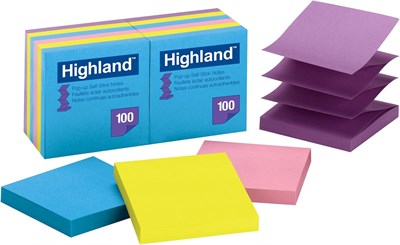Highland Pop-up-notlar, 7,6 x 7,6 cm, farklı parlak renkler, 12 adet