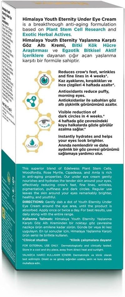 Himalaya Since 1930 Youth Eternity Yaşlanma Karşıtı Göz Altı Kremi 15 ml, Kırışıklık Karşıtı, Nemlendirici