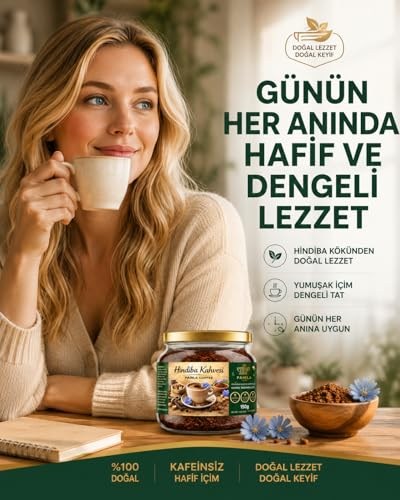 Hindiba Kahvesi, Çözünebilir Kafeinsiz Kahve,%100 Doğal Hindiba Kafeinsiz İçeceği - Sindirime Yardımcı Cam Kavanoz, Diyet Zayıflama kahvesi150 gr (%60 Kahve,%40 Hindiba)
