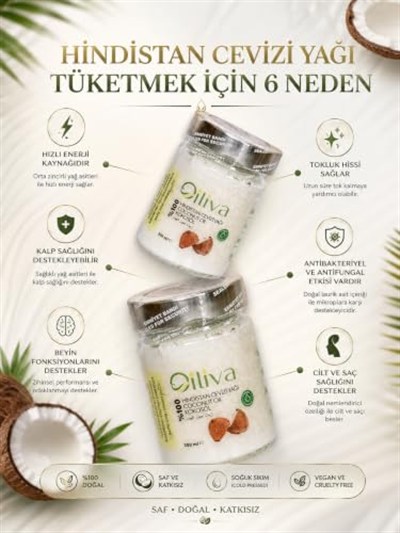Hindistan Cevizi Yağı 300 ml – Soğuk Sıkım%100 Doğal Katkısız | Oiliva