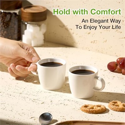 Hlukana Porselen Espresso Bardak Seti 4, 4 oz Küçük Kahve Kupaları, Espresso Makinesi ve Kahve Makinesi için Mükemmel Beyaz Demitasse Bardakları, Mikrodalga Bulaşık Makinesinde Yıkanabilir Espresso