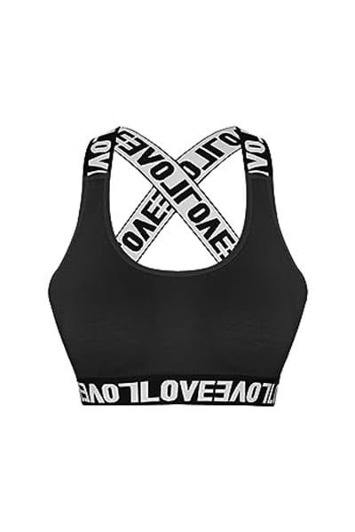 HNX Pamuklu LOVE Lastik Çapraz Askılı Pedli Kadın Büstiyer L hnxNM593