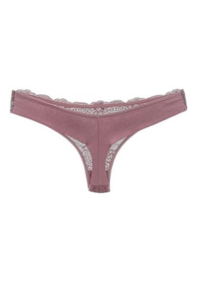 HNX UNDERWEAR 2li Önü Dantel Arkası Çift Kat Pamuklu Tanga Kadın Külot Pudra Mor XL hnxNM7601