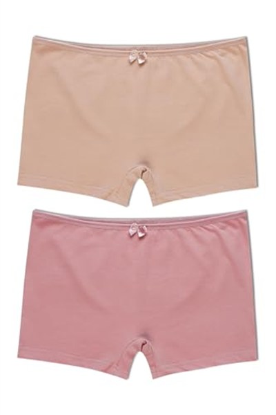 HNX UNDERWEAR 2li Pamuklu Düz Renk Kadın Boxer Külot Kahve-Vizon L hnxNM6189